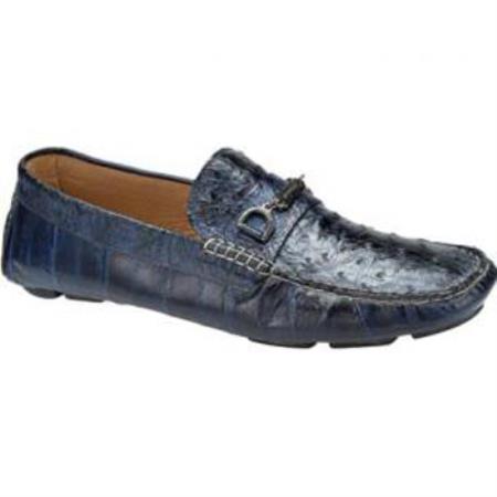 Mensusa Products Made In Italy Designer Mauri Eel & Ostrich Driving Loafers Blue