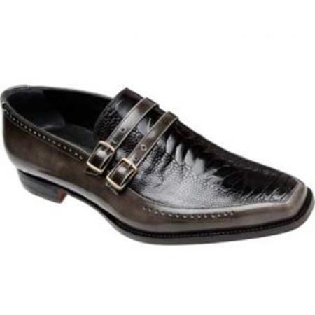 Mensusa Products Made In Italy Designer Mauri Calfskin & Ostrich Leg Monk Strap Loafers Grey