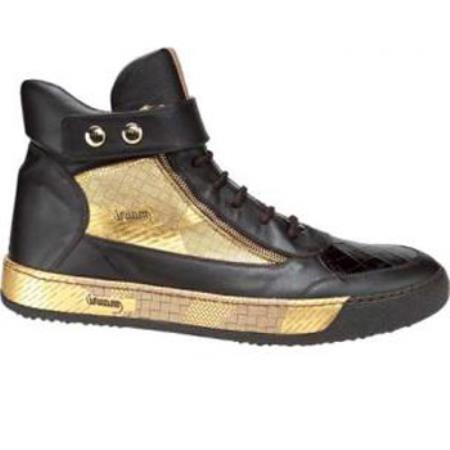 Mensusa Products Made In Italy Designer Mauri Nappa & Alligator Sneakers Dark Brown / Gold