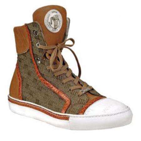 Mensusa Products Made In Italy Designer Mauri Nappa & Fabric Sneakers Cognac