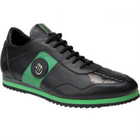 Mensusa Products Made In Italy Designer Mauri Varieta Nappa & Baby Crocodile Sneakers Black/Green