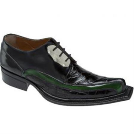 Mensusa Products Made In Italy Designer Mauri Leone Calf & Alligator Shoes Black/Green