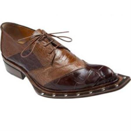 Mensusa Products Made In Italy Designer Mauri Garda Ostrich & Alligator Lace Up Shoes Land / Cork