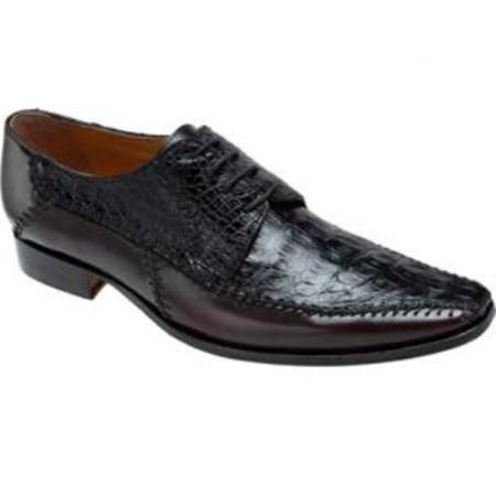 Mensusa Products Made In Italy Designer Mauri Calfskin & Crocodile Derby Shoes Black / Burgundy