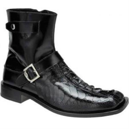 Mensusa Products Made In Italy Designer Mauri Park Lane Ostrich & Hornback Boots Black