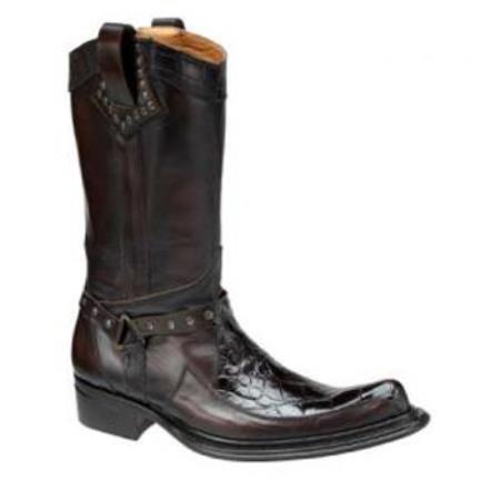 Mensusa Products Made In Italy Designer Mauri Riace Calfskin & Alligator Boots Dark Brown