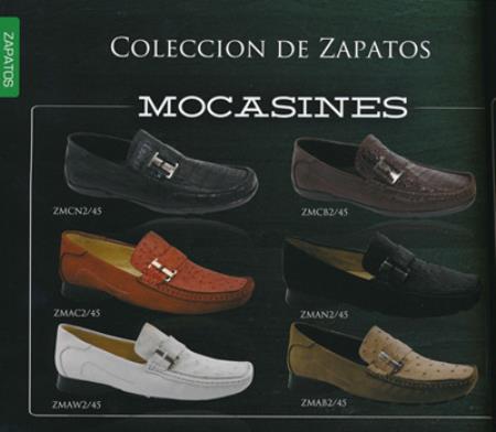 Mensusa Products Men's Exotic Ostrich/Caiman Slip On ~ Loafer Moccasin Loafer Shoes Black,Brown,Orange,White And Beige