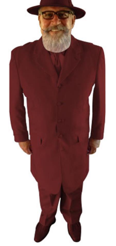Mensusa Products Package Deal Mens Fashion Long Dress Zoot ~ Church Vested 3 Piece Matching Shoe & Shirt & Tie & Hat Burgundy