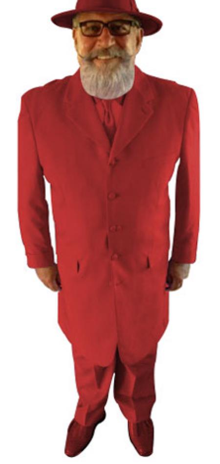 Mensusa Products Package Deal Mens Fashion Long Dress Zoot ~ Church Vested 3 Piece Matching Shoe & Shirt & Tie & Hat Red
