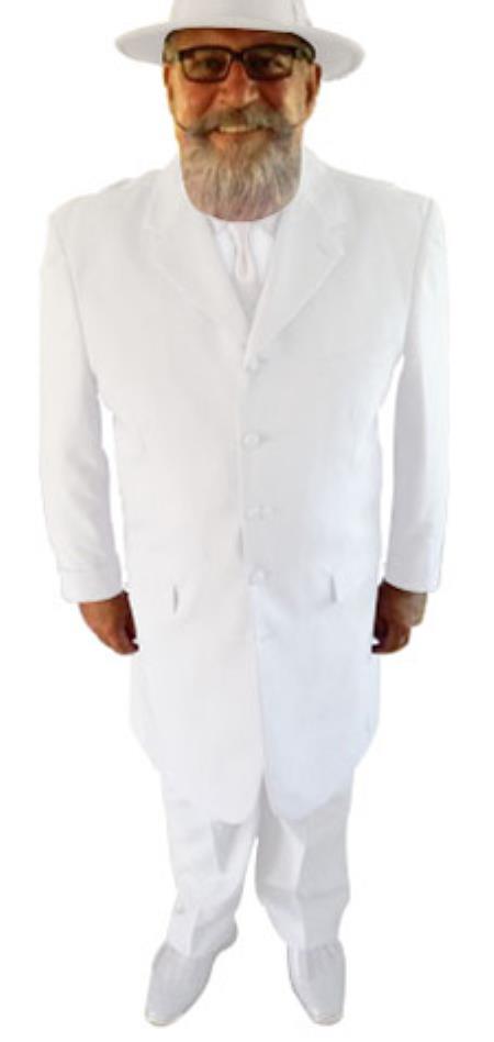 Mensusa Products Package Deal Mens Fashion Long Dress Zoot ~ Church Vested 3 Piece Matching Shoe & Shirt & Tie & Hat White