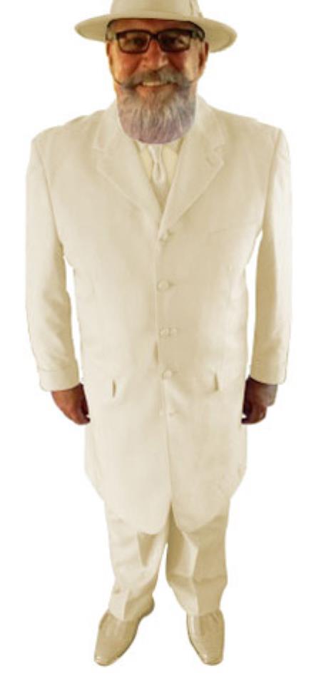 Mensusa Products Package Deal Mens Fashion Long Dress Zoot ~ Church Vested 3 Piece Matching Shoe & Shirt & Tie & Hat Ivory