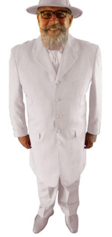 Mensusa Products Package Deal Mens Fashion Long Dress Zoot ~ Church Vested 3 Piece Matching Shoe & Shirt & Tie & Hat off white