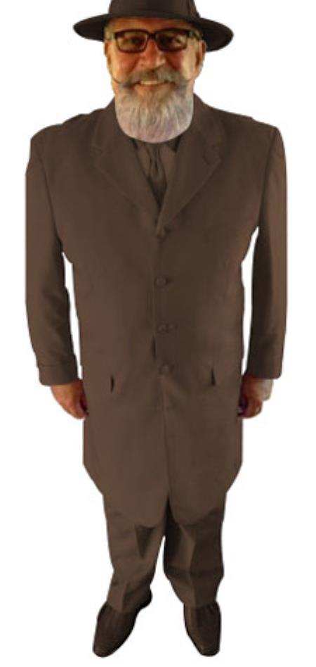 Mensusa Products Package Deal Mens Fashion Long Dress Zoot ~ Church Vested 3 Piece Matching Shoe & Shirt & Tie & Hat Brown