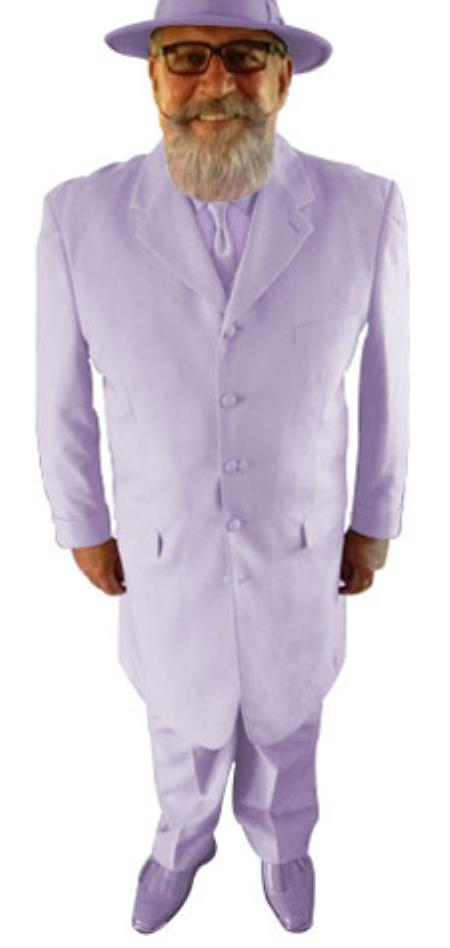 Mensusa Products Package Deal Mens Fashion Long Dress Zoot ~ Church Vested 3 Piece Matching Shoe & Shirt & Tie & Hat Lavender picture
