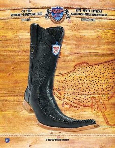 Mensusa Products 9X Toe Genuine stingray with deer Cowboy Western Boots Multi-color