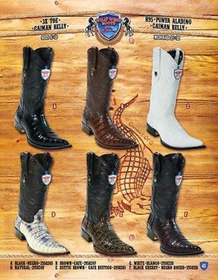 Mensusa Products 9X Toe Genuine Caiman Belly Cowboy Western Boots Multi-color