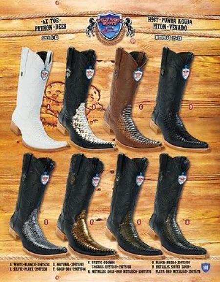 Mensusa Products 9X Toe Genuine Python with deer Cowboy Western Boots Multi-color
