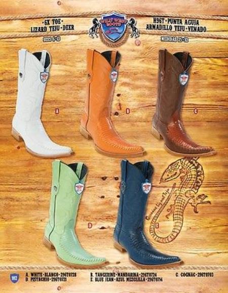 Mensusa Products 6X Toe Genuine Lizard Teju With Deer Cowboy Western Boots Multi-color