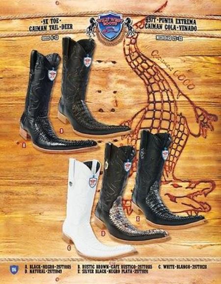 Mensusa Products 9X Toe Genuine Caiman with Deer Cowboy Western Boots Multi-color