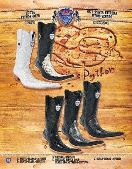 Mensusa Products 9X Toe Genuine Python With Deer Cowboy Western Boots Multi-color