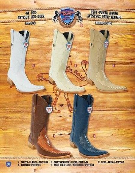 Mensusa Products 6X Toe Genuine Ostrich Leg With Deer Cowboy Western Boots Multi-color