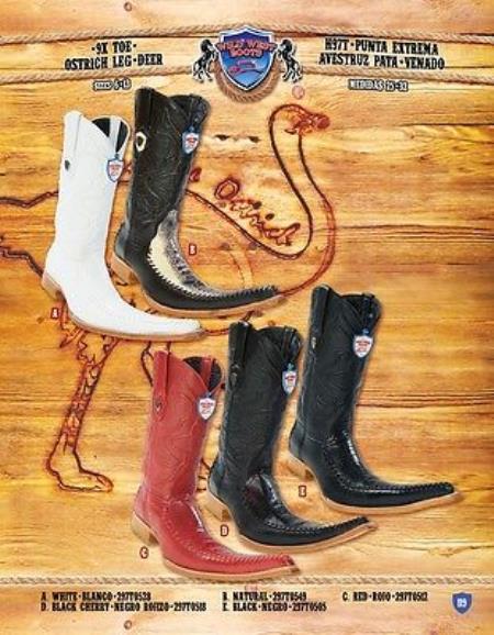 Mensusa Products 9X Toe Genuine Ostrich Leg With Deer Cowboy Western Boots Multi-color