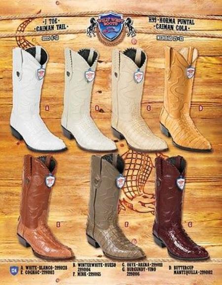 Mensusa Products J Toe Genuine Caiman Tail Cowboy Western Boots Multi-color