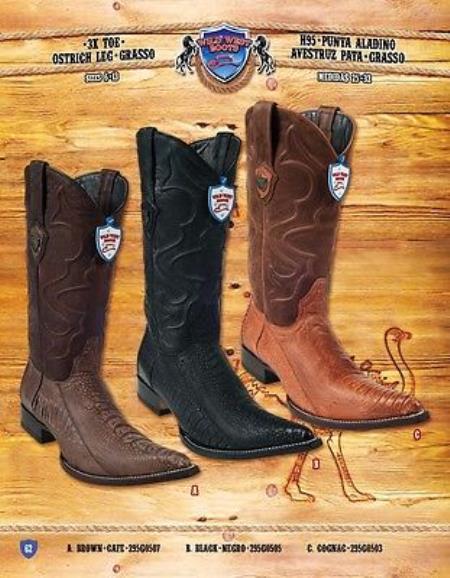 Mensusa Products 3X Toe Genuine Ostrich Leg Grasso Cowboy Western Boots Multi-color