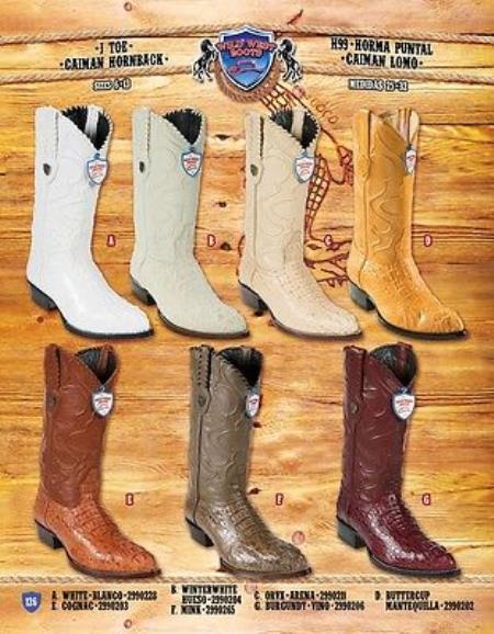 Mensusa Products J Toe Genuine Caiman Hornback Cowboy Western Boots Multi-color