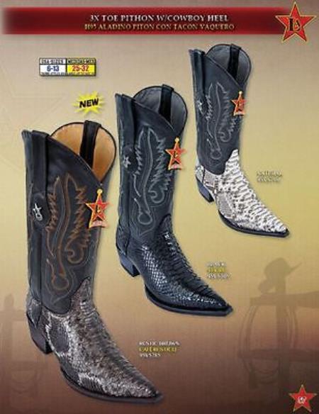 Mensusa Products 3X Toe Genuine Python W/Cowboy Heel Black