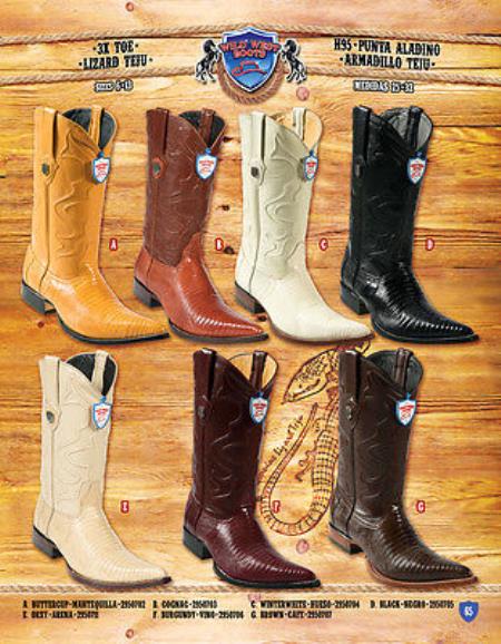 Mensusa Products 3X Toe Genuine Lizard Teju Cowboy Western Boots Multi-color
