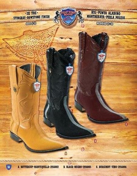 Mensusa Products 3X Toe Genuine Stingray Rowstone Finish Cowboy Western Boots Multi-color