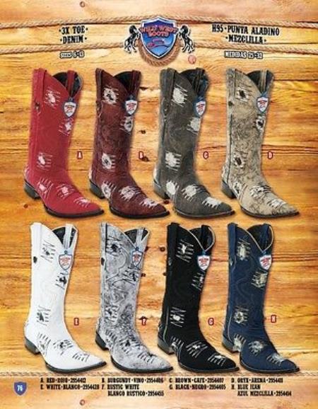 Mensusa Products 3X Toe Genuine Denim With Patch Cowboy Western Boots Multi-color