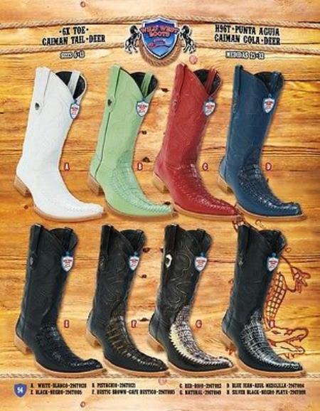 Mensusa Products 6X Toe Genuine Caiman Tail With Deer Cowboy Western Boots Multi-color