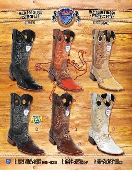 Mensusa Products Rodeo Toe Genuine Ostrich Leg Cowboy Western Boots Multi-color