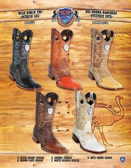 Mensusa Products Ranch Toe Genuine Ostrich Leg Cowboy Western Boots Multi-color