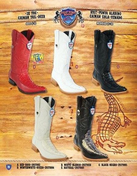 Mensusa Products 3X Toe Genuine Caiman Tail With Deer Cowboy Western Boots Multi-color