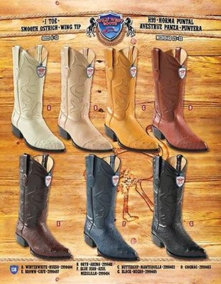 Mensusa Products J Toe Genuine Smooth Ostrich Wing Tip Cowboy Western Boots Multi-color