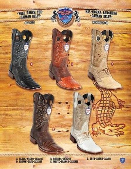 Mensusa Products Ranch Toe Genuine Caiman Belly Cowboy Western Boots Multi-color