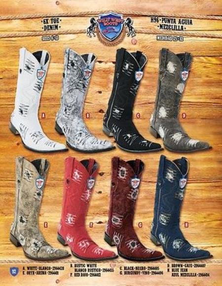 Mensusa Products 6X Toe Genuine Denim Cowboy Western Boots Multi-color