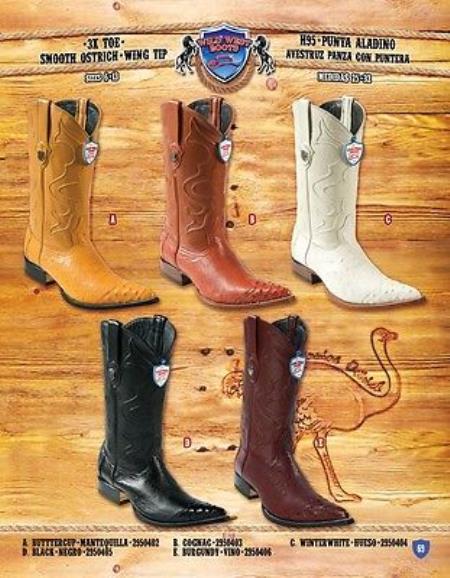 Mensusa Products 3X Toe Genuine Smooth Ostrich Wing Tip Cowboy Western Boots Multi-color