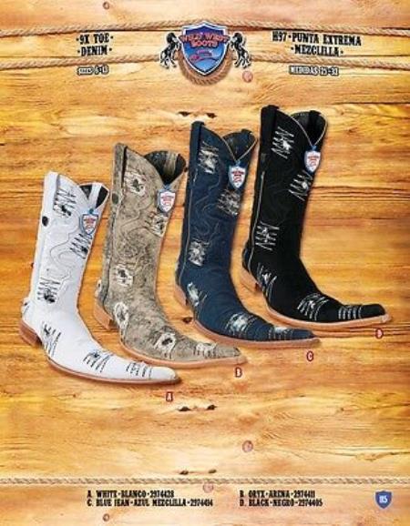 Mensusa Products 9X Toe Genuine Denim Cowboy Western Boots Multi-color