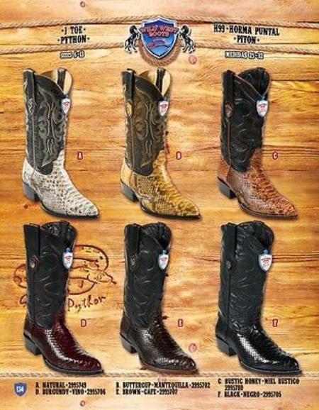 Mensusa Products J Toe Genuine Python Cowboy Western Boots Multi-color