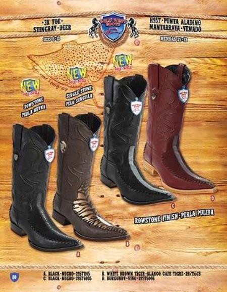 Mensusa Products 3X Toe Genuine Stingray With Deer Cowboy Western Boots Multi-color