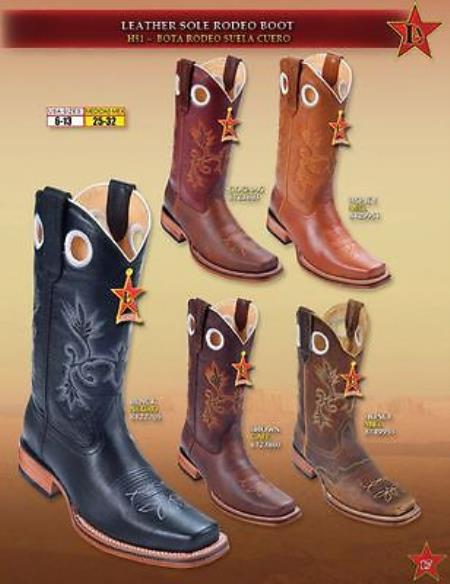 Mensusa Products Rodeo Boots Leather Sole Cowboy Western Boots Multi-color