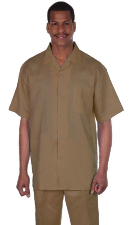 Mensusa Products Longstry Mens Suit 100% Linen Fabric  Khaki