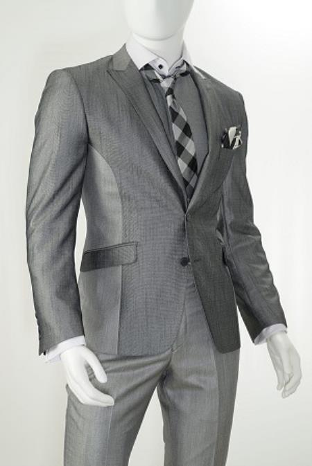 Mensusa Products Men's Charcoal 2 Piece Slim Cut Sharkskin Suit