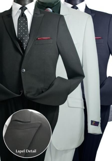 Mensusa Products Men's Italian Design 2 Button Slim Cut Suit Black,Navy,White & Grey