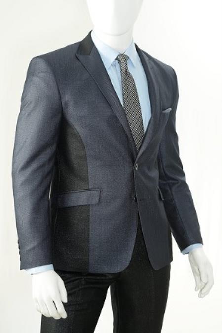 Mensusa Products Men's Navy 2 Piece Slim Cut Sharkskin Suit
