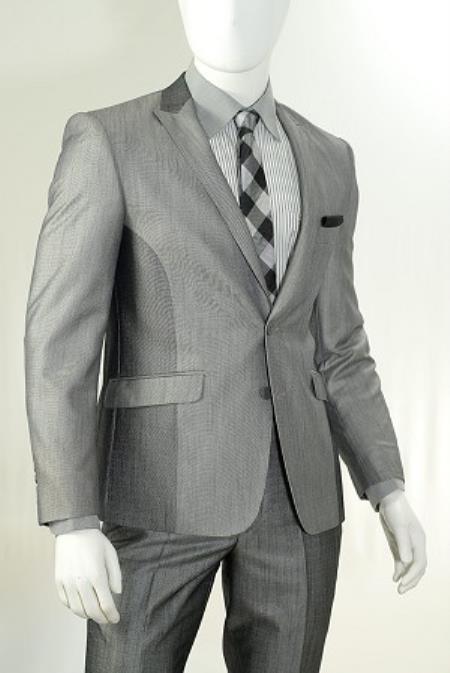 Mensusa Products Men's Silver 2 Piece Slim Cut Sharkskin Suit